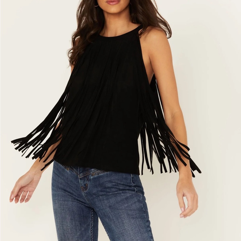 Rock & Roll Cowgirl Black Fringe Sleeveless Top - Women